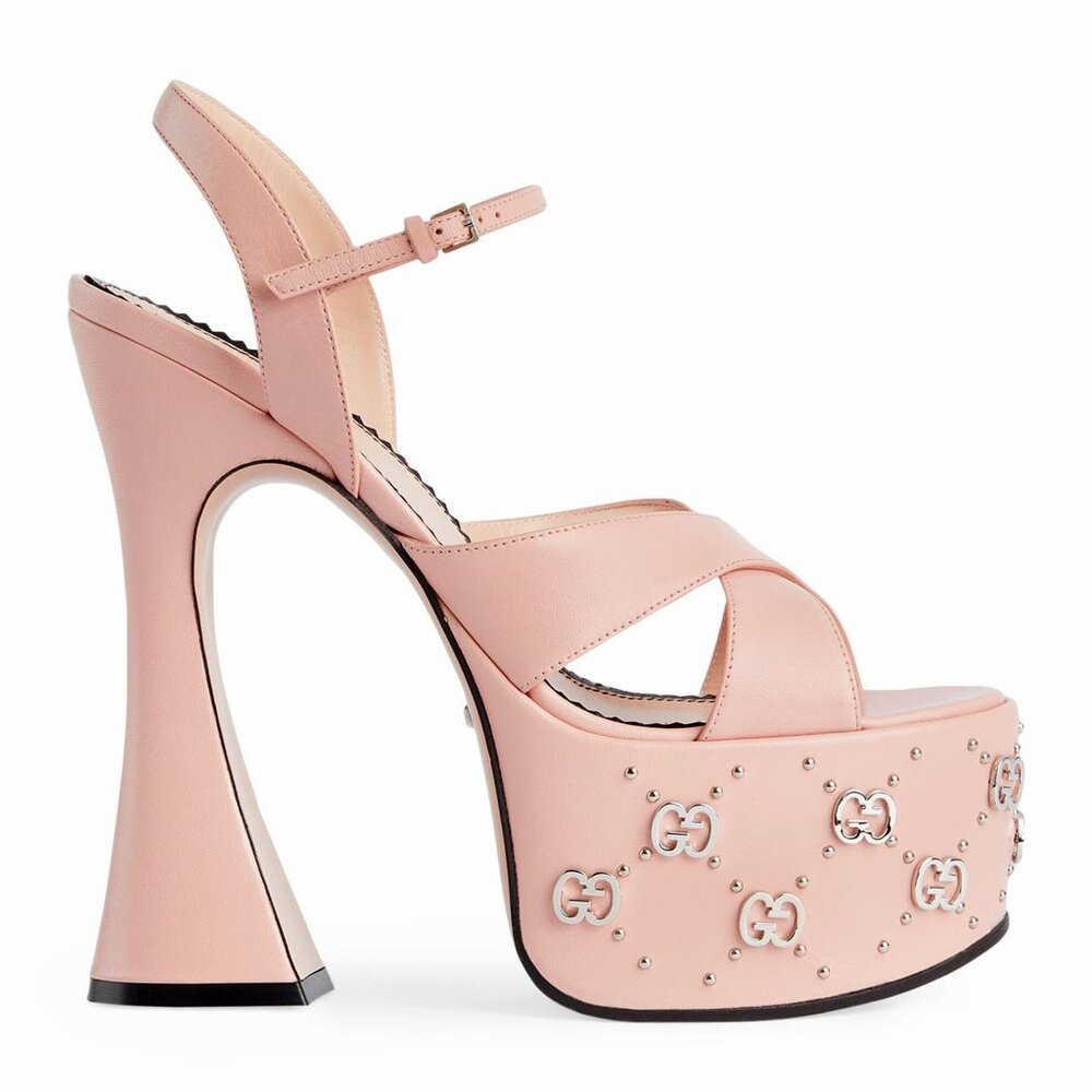 NEW GUCCI Interlocking GG Studs Rose Leather Platform Sandals EU 39.5 US 9.5 - Picture 6 of 12